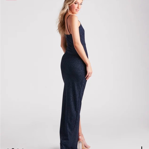 NWT Windsor Kalyn formal glitter faux wrap long dress size S - Picture 2 of 12